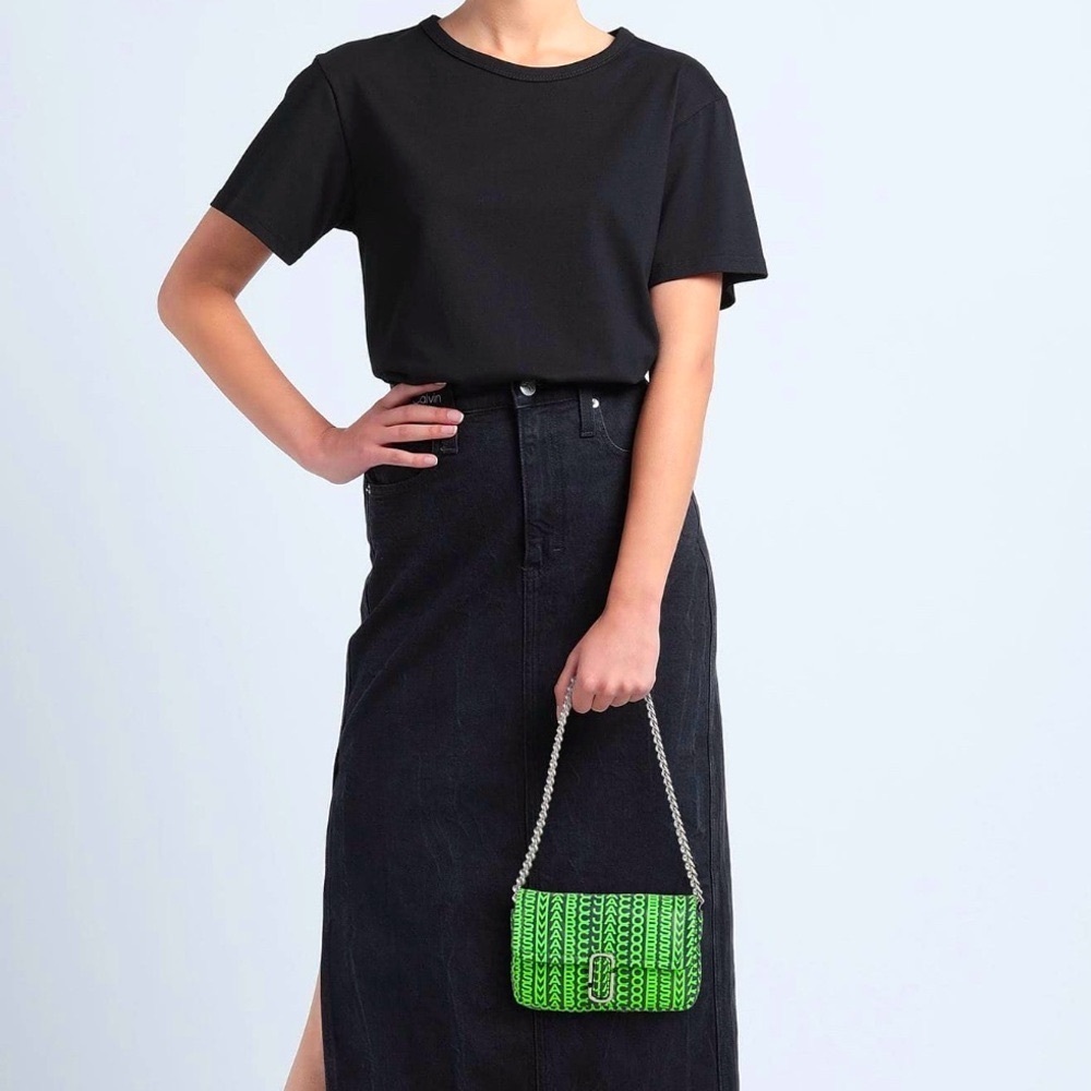 NEW MARC JACOBS Logo Monogram Leather Chain Strap Crossbody Dark Grey Green - Picture 2 of 9